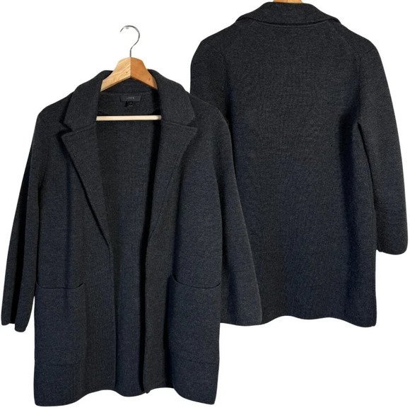 NWOT J.Crew 100% Merino Wool Open Front Sweater Blazer Women's XS Gray Career - Picture 1 of 12